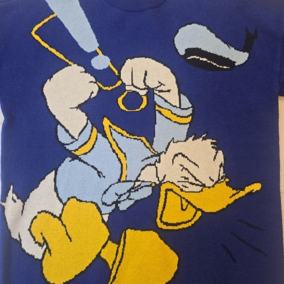 VTG Disney Angry Jumping Donald Duck Crewneck Pullover Sweater Unisex XS Blue - Picture 8 of 9